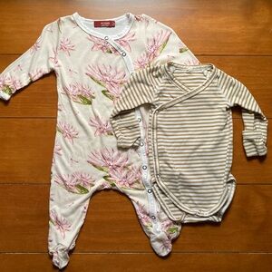 Bundle of Milkbarn Bamboo Pajamas Quincy Mae Bodysuit Baby Girl 0-3 Months